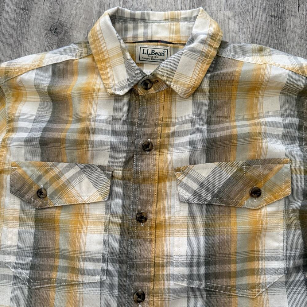 LL Bean Plaid Shirt Mens Small Yellow Gold Long Sleeve Button-Up 296960 Pockets